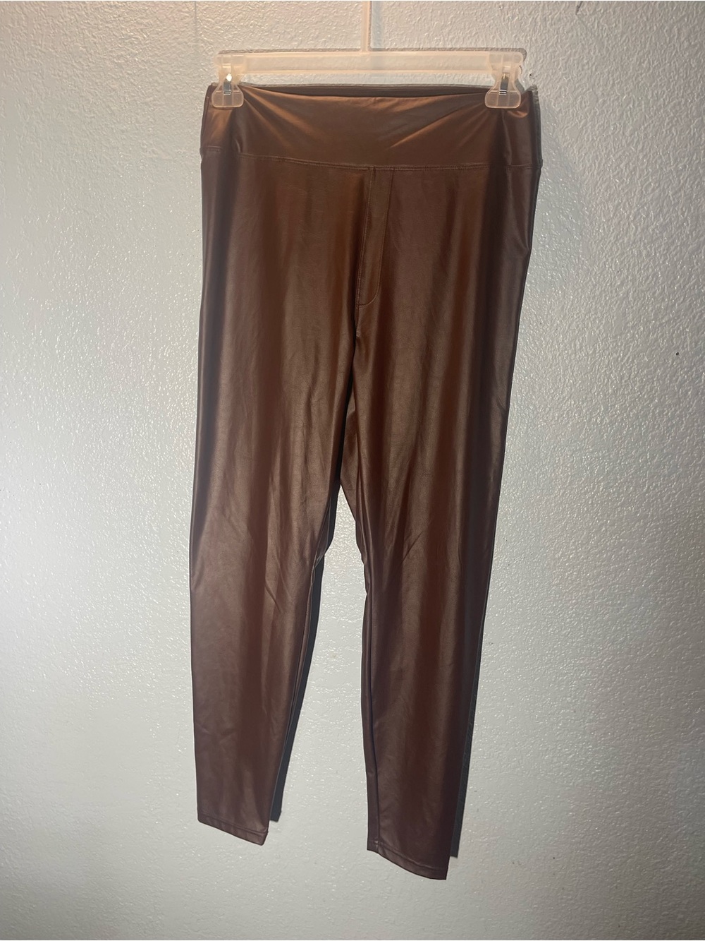 Faux Leather High-Waist Leggings - Brown